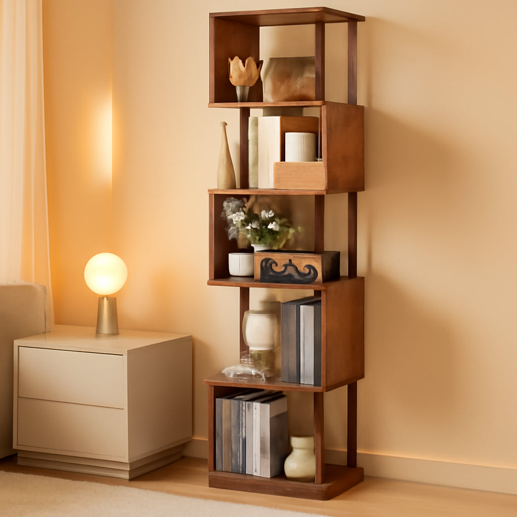 S Shaped 6 Tier Bookshelf Wood And Metal Room Divider
