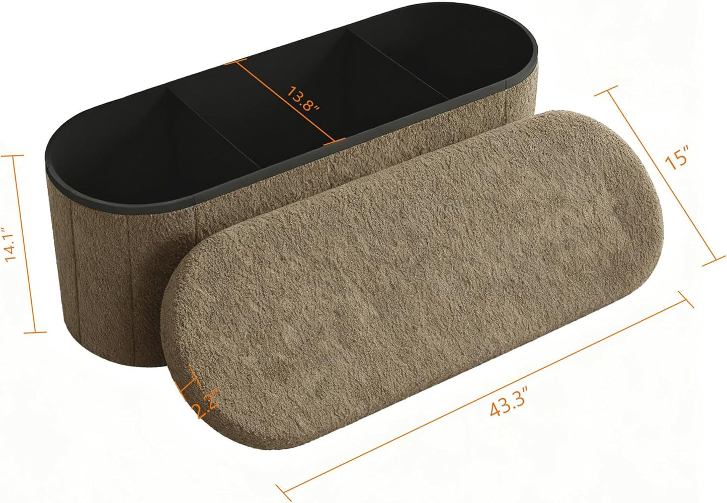 Brown 43 Inch Folding Storage Ottoman Sherpa Fabric