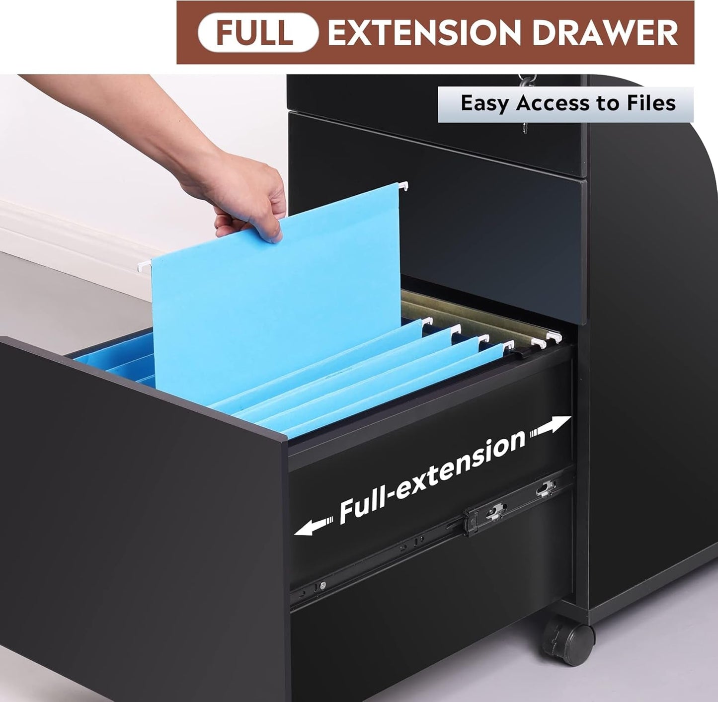 3 Drawer Lockable File Cabinet Under Desk Rolling Black Fits Letter Legal A4 Folders