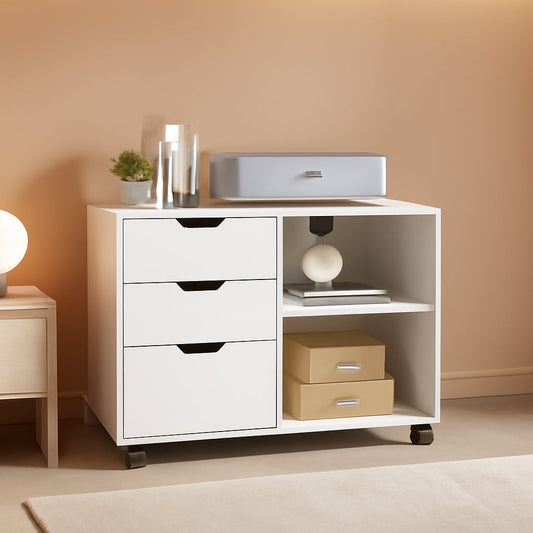 Rolling 3 Drawer File Cabinet With Printer Stand For Office