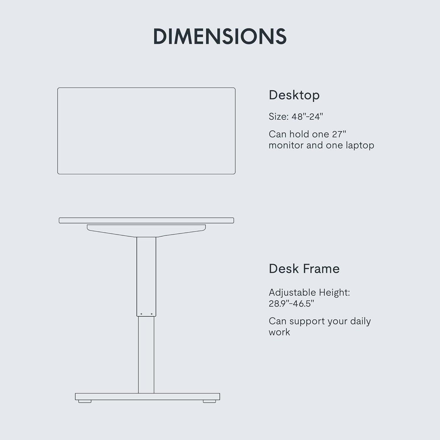 Electric Height Adjustable Standing Desk 48x24 Inches