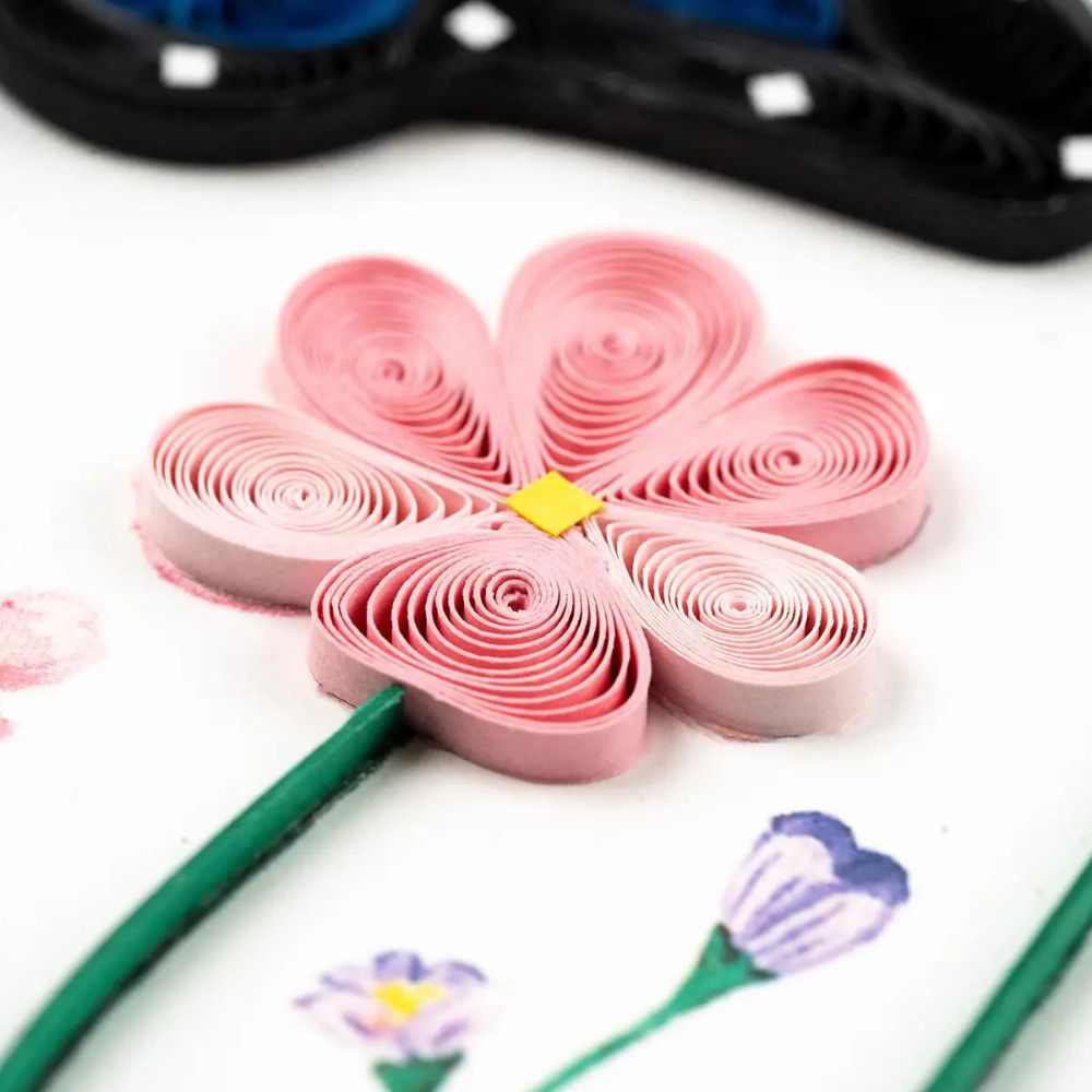 Birthday Flowers & Blue Butterflies Quilled Greeting Card