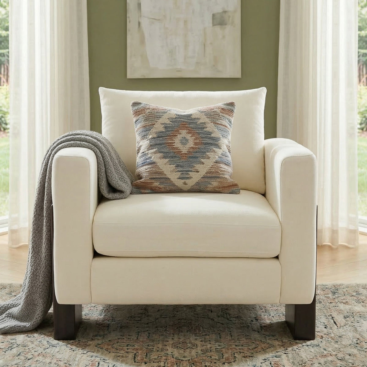 Modern Accent Chair with Rubberwood Legs