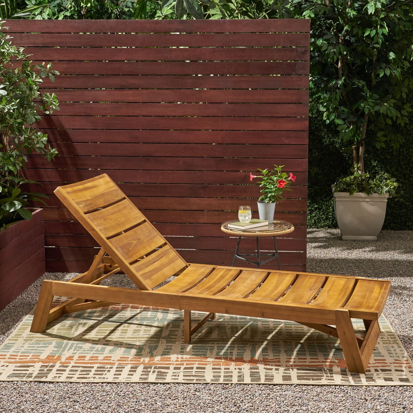 Outdoor Chaise Lounge With Adjustable Seating and Slat Panel - Yellow Brown