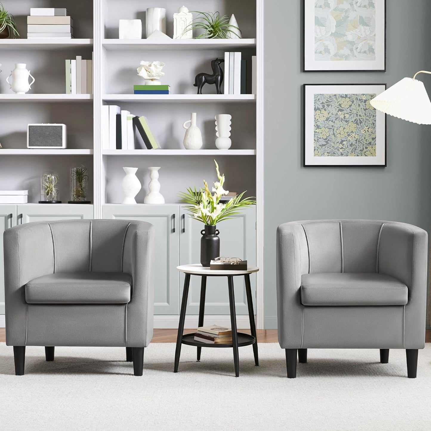 Gray Velvet Barrel Accent Chairs Set of 2 18.5x19.7in Seats