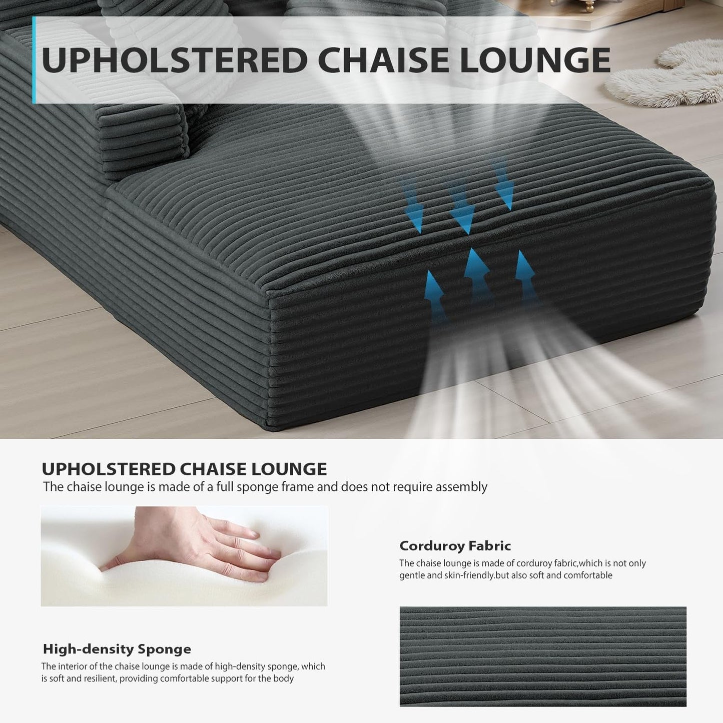 Sumptuously Oversized Dark Grey Chaise Lounge Chair