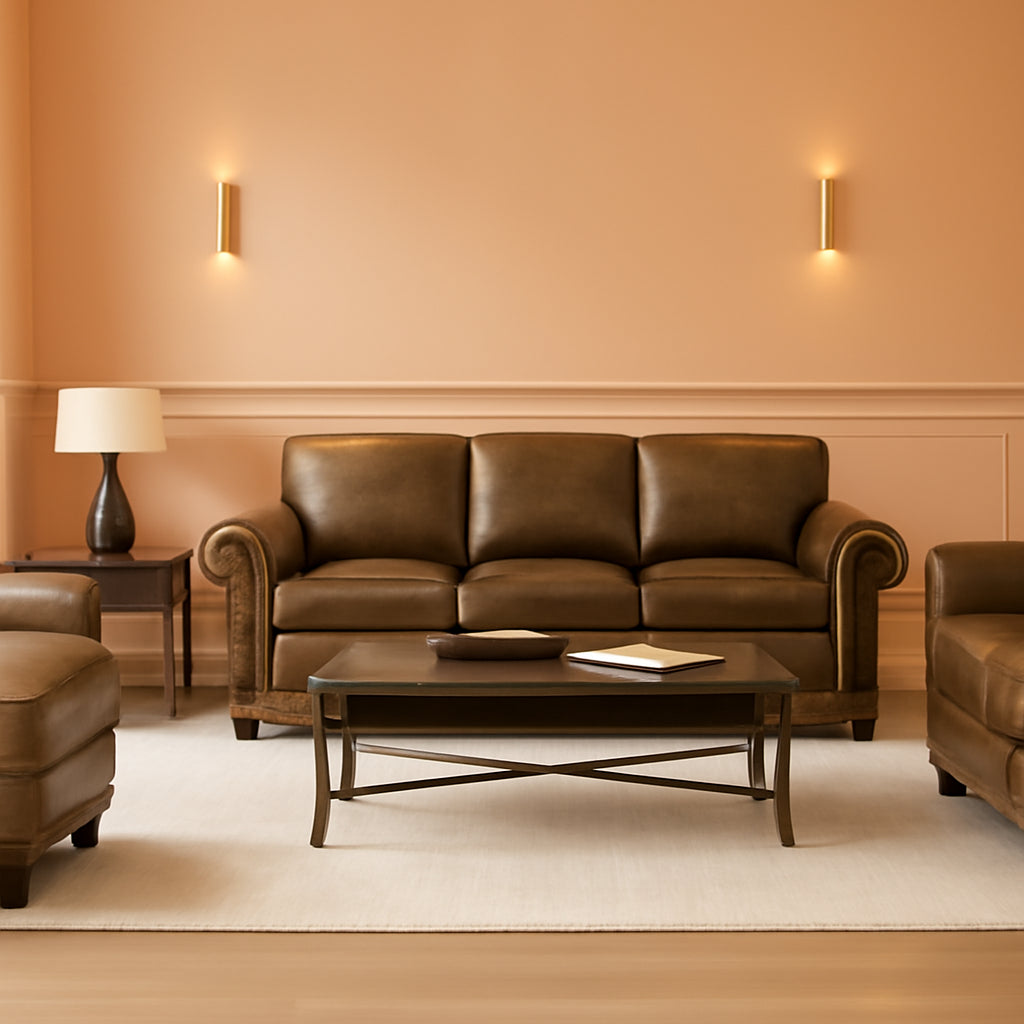 Sedona 4 Piece Leather Look Microfiber Sofa Set With Loveseat Chair Ottoman