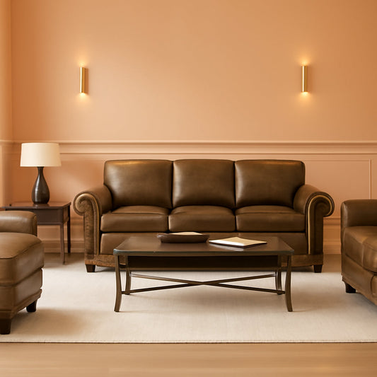 Sedona 4 Piece Leather Look Microfiber Sofa Set With Loveseat Chair Ottoman