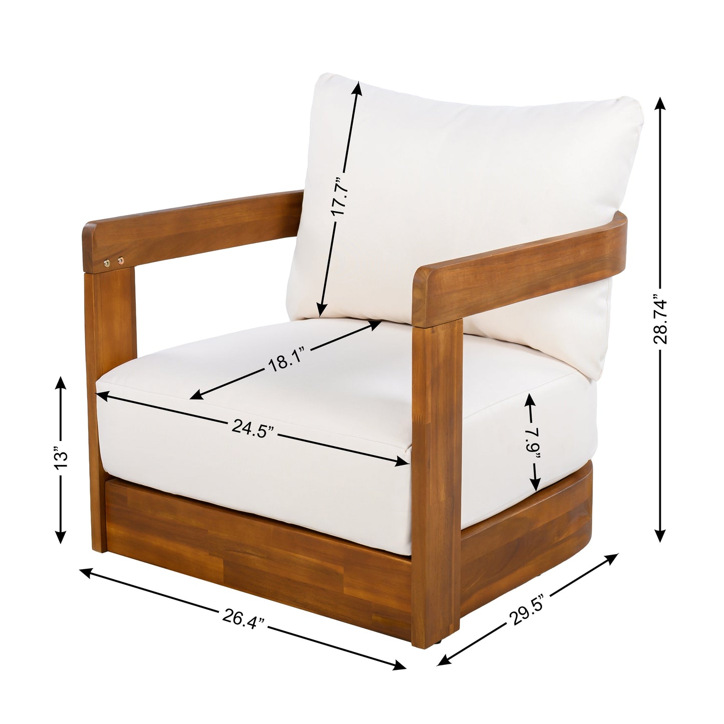 Set of 2 Premium Acacia Wood Outdoor Club Chairs