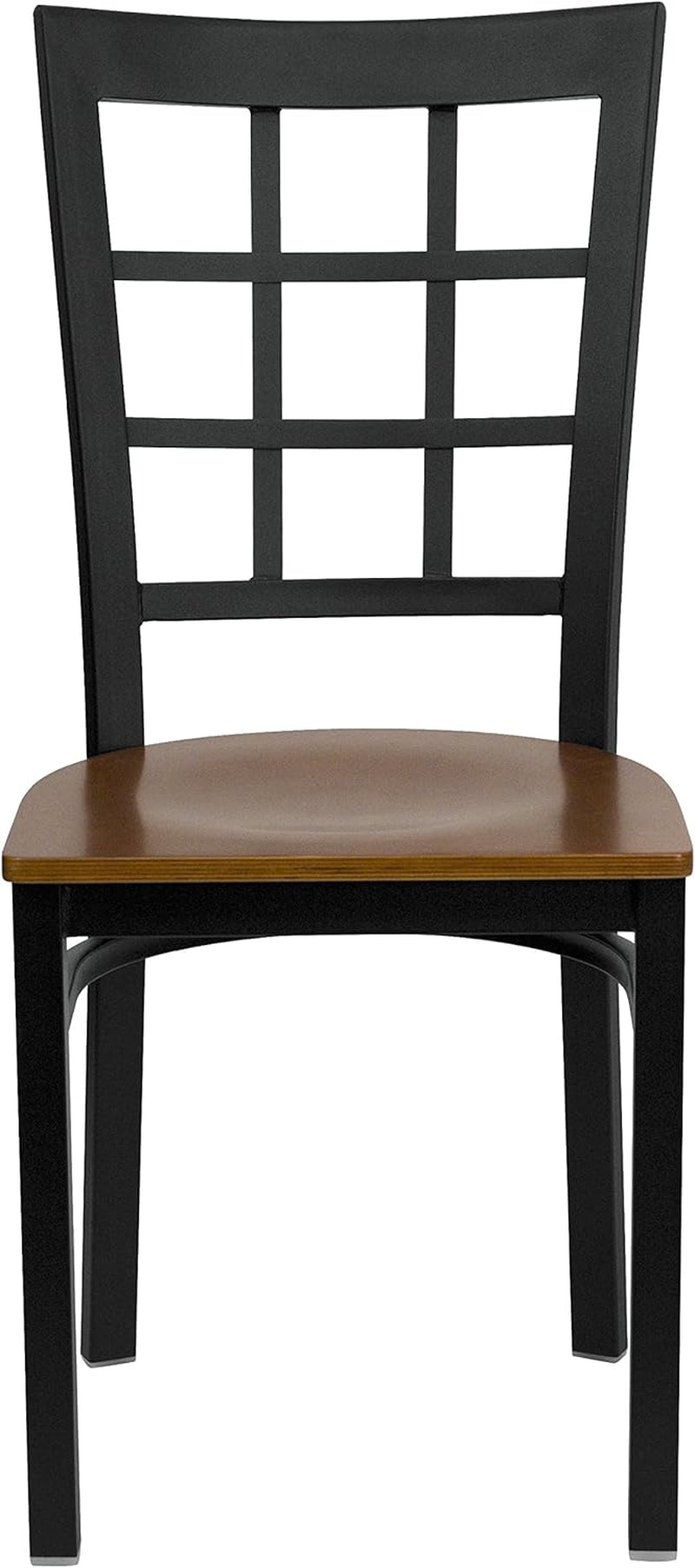 Hercules Series Black Window Back Metal Restaurant Chair With Cherry Wood Seat