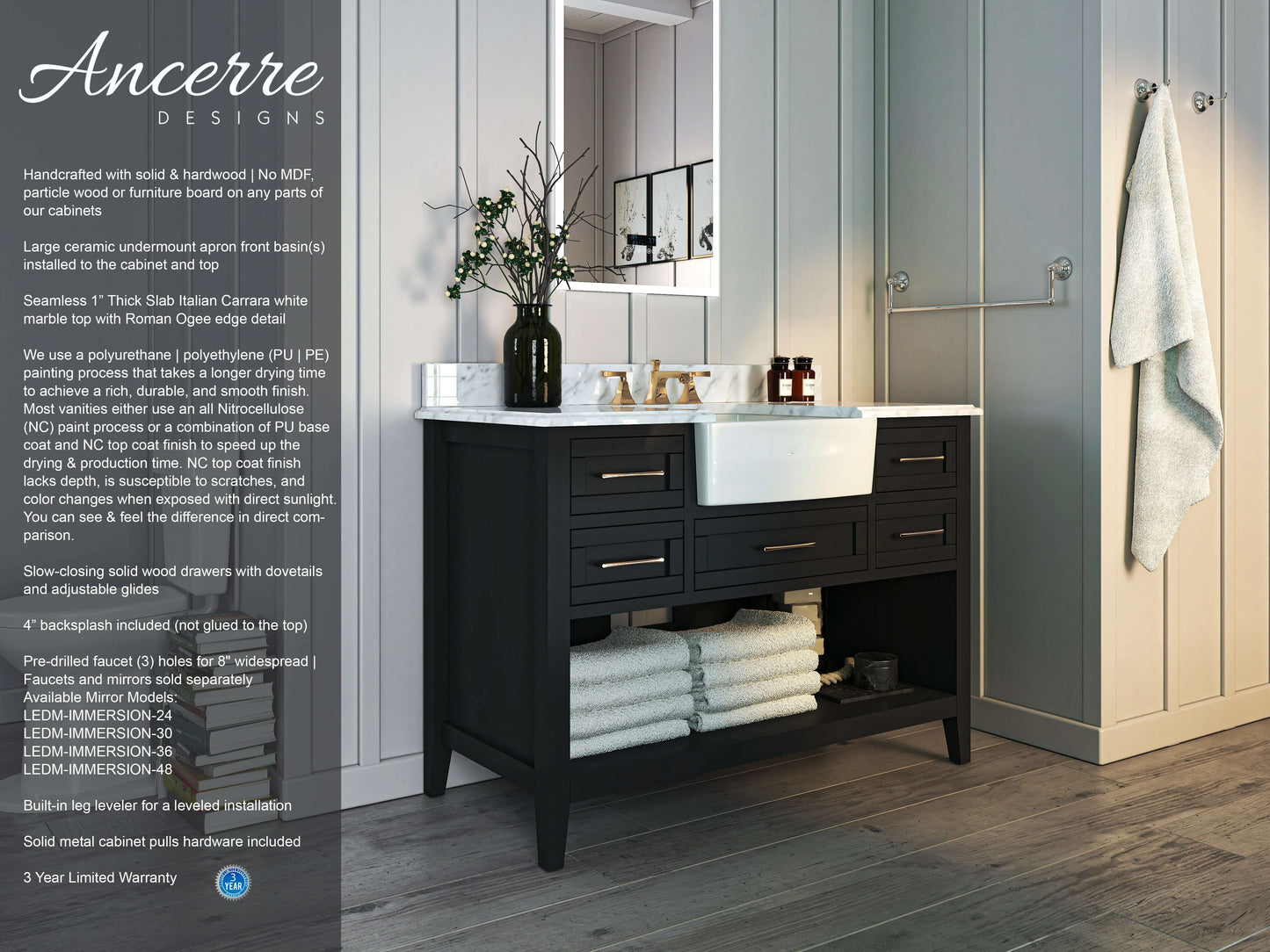 Hayley Bathroom Vanity with Sink and Carrara White Marble Top Cabinet Set