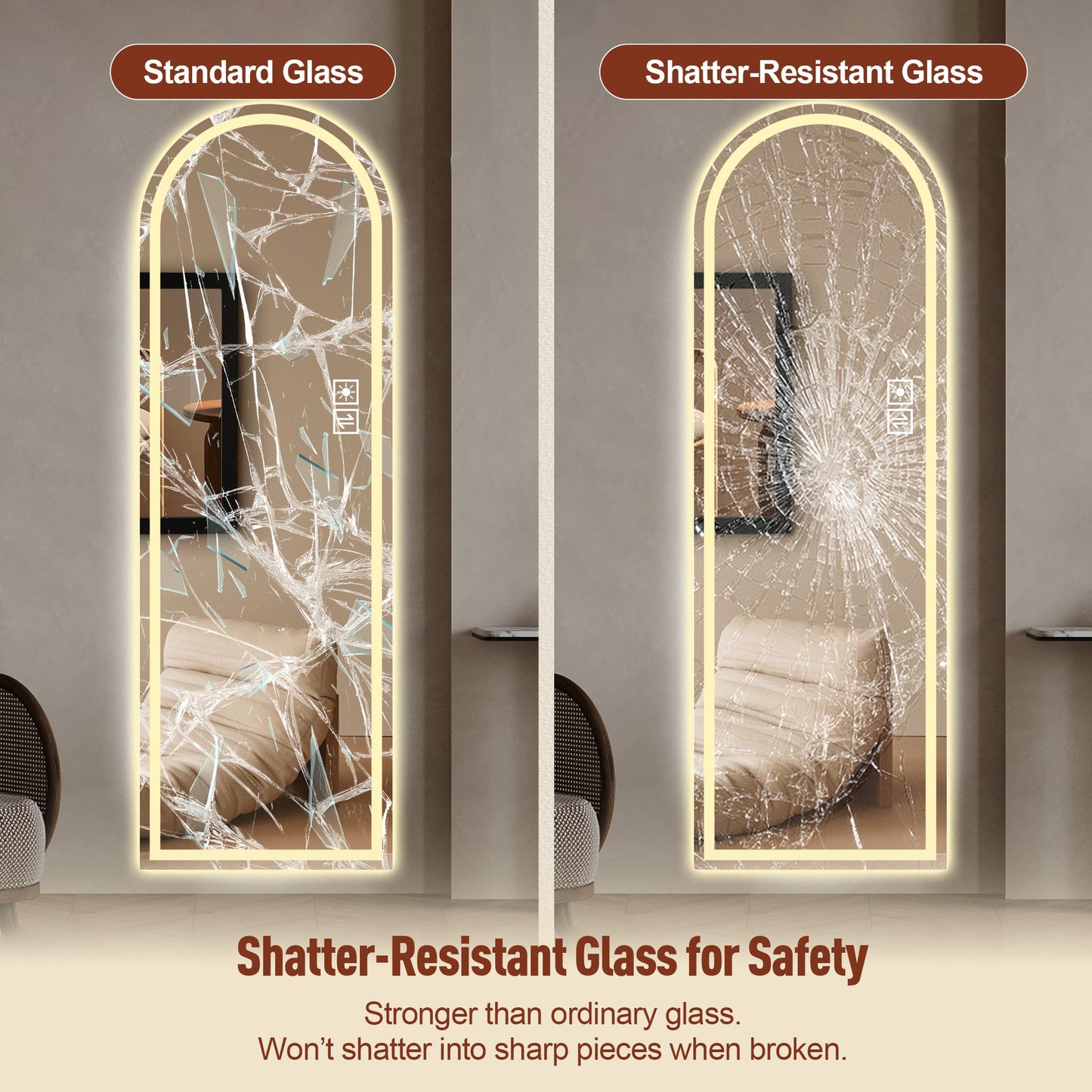 65" x 21" Arched Full Length Lighted Mirror