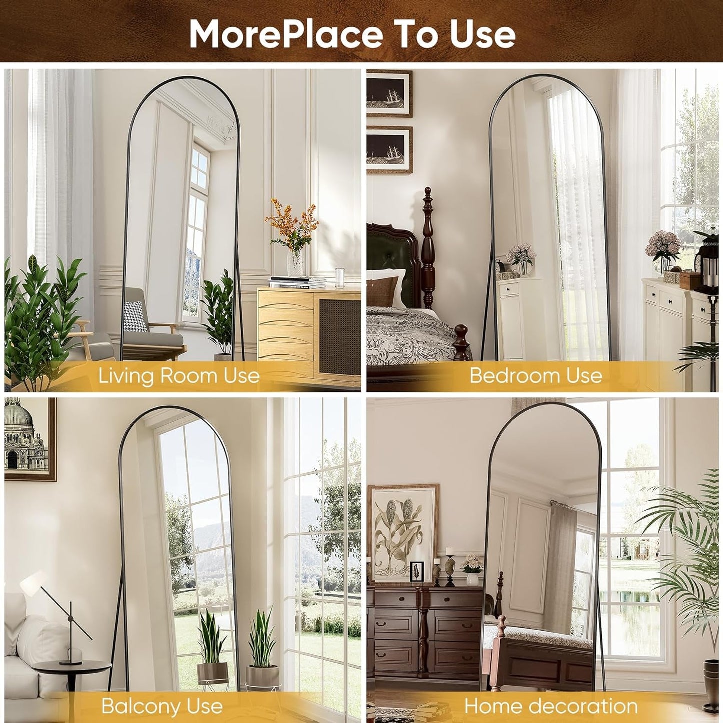 71 Inch Full Length Arched Floor Mirror Black Freestanding