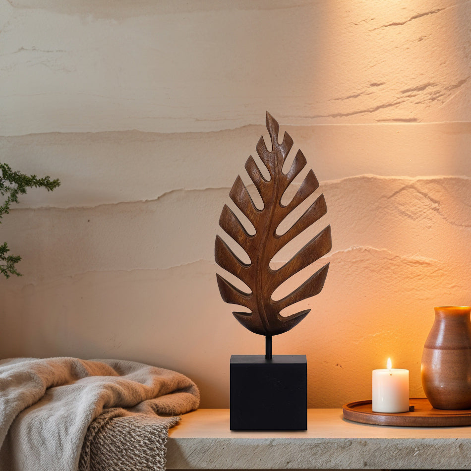 Handmade Wooden Sculpture – Acacia Wood Leaf Décor | Unique Nature Inspired Art Piece