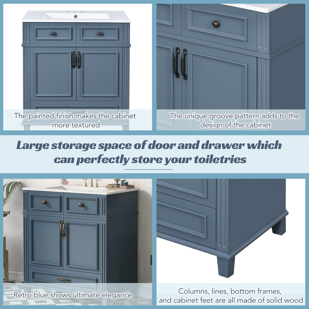 30'' Bathroom Vanity with Ceramic Sink and Soft Closing Doors