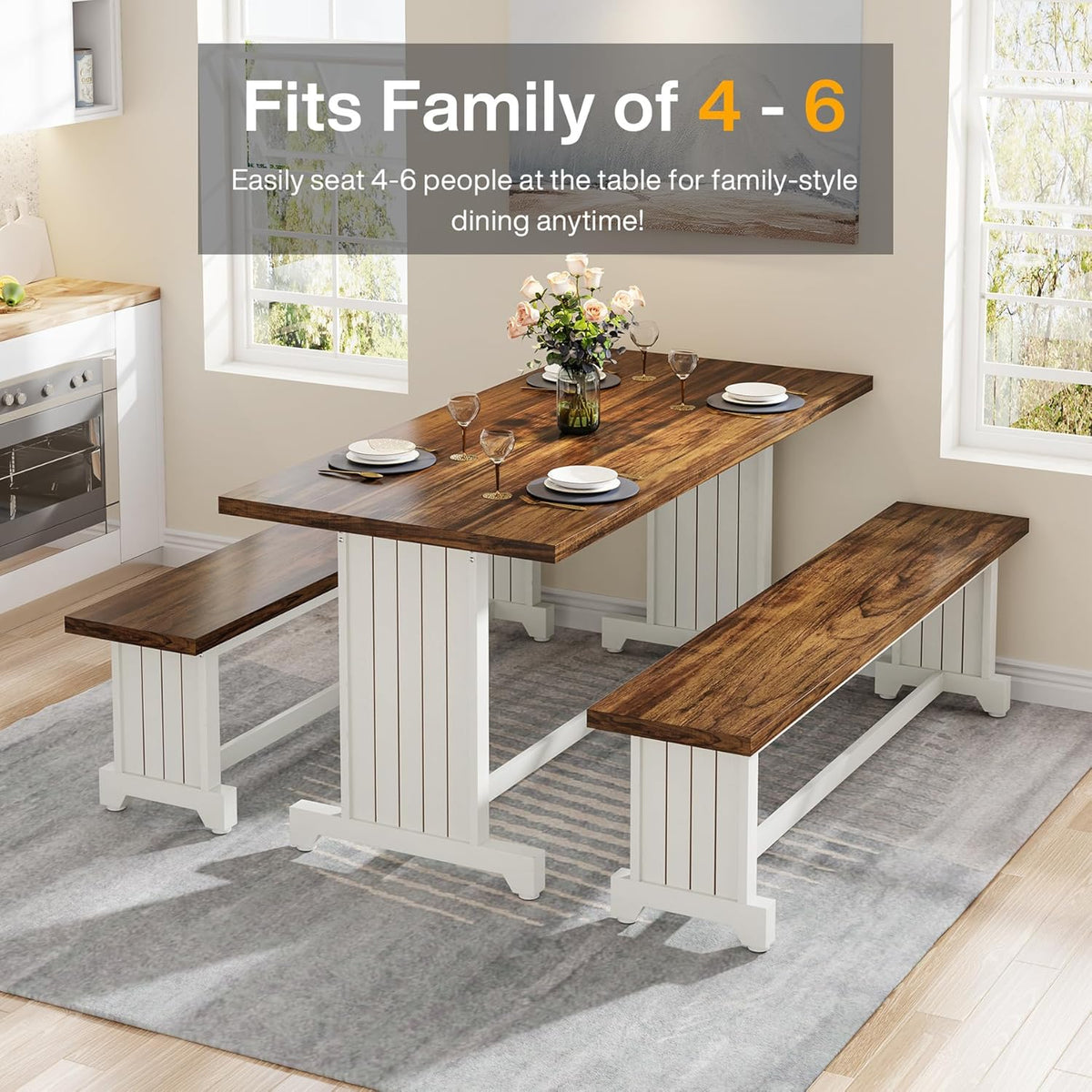47" Farmhouse 3-Piece Dining Table Set for 2-4