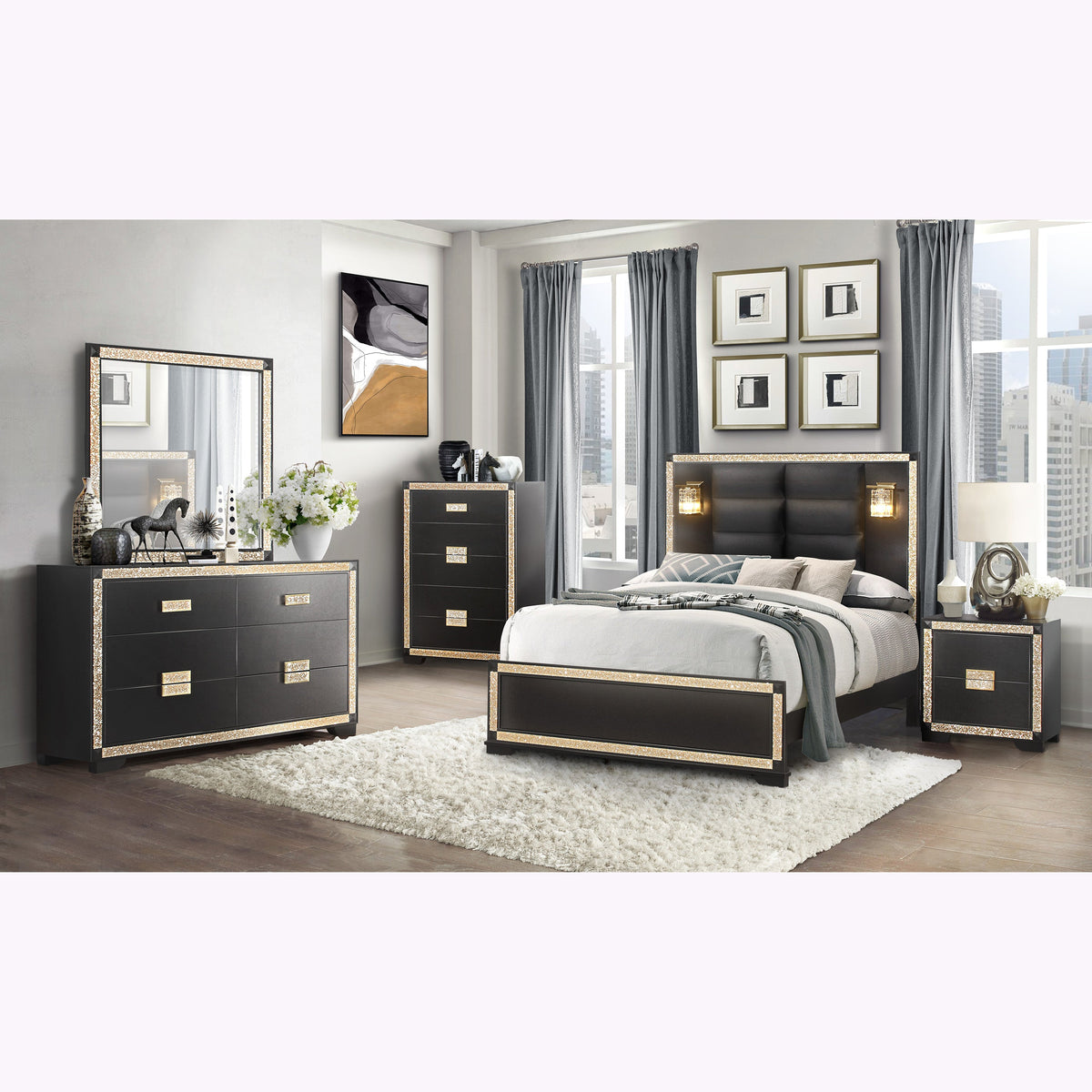 Lively Black/Gold Full Bedroom Set