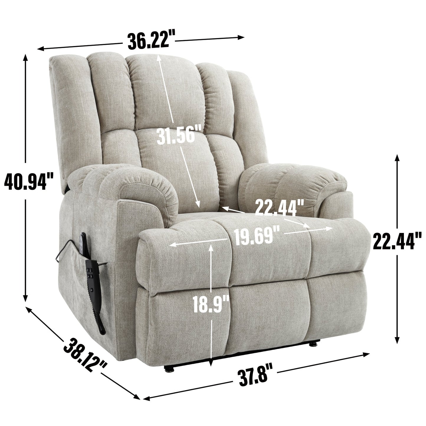 Dual Motor Heat Massage Infinite Position Up to 350 LBS Electric Power Lift Recliners with Power-Remote, Medium-firm and Heavy Duty, Beige