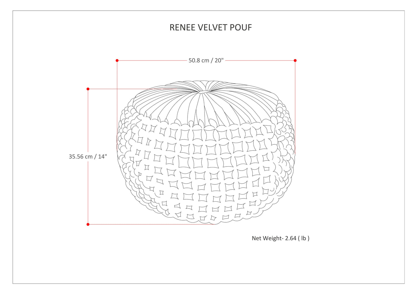 Renee Round Pouf Navy Velvet Cotton Accent Stool
