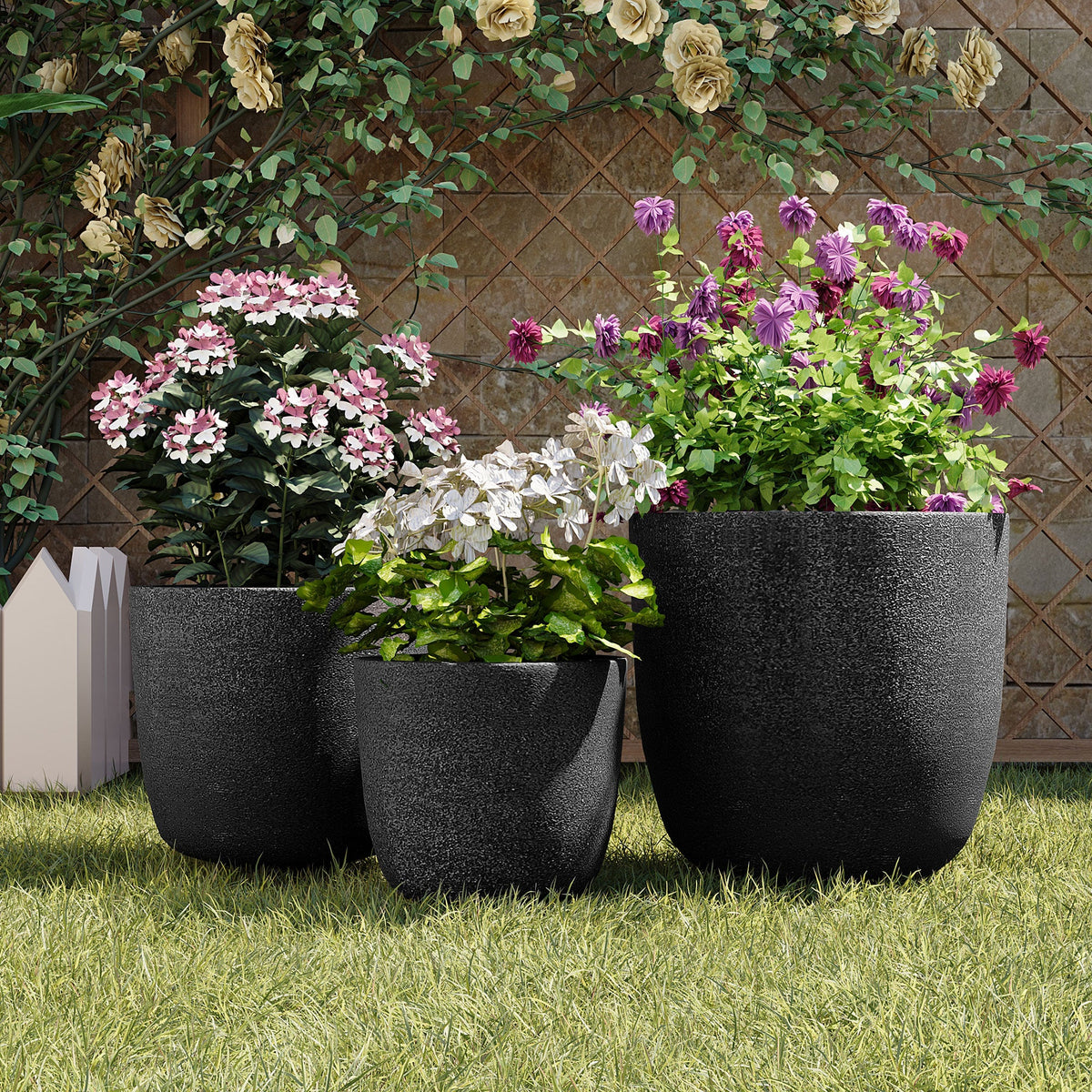 U_Style Lightweight Matte Textured MGO Outdoor Indoor Flower Pot Set