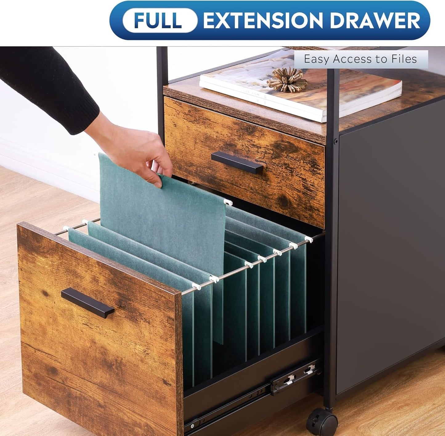 2 Drawer File Cabinet With Mobile Printer Stand Rustic Brown Wood Storage For A4 Or Letter Size Home Office