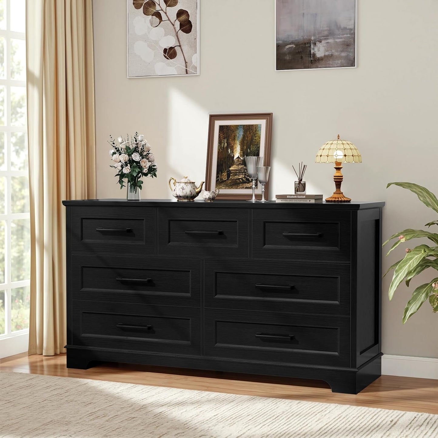 Seven Drawer Dresser For Bedroom Black Finish Storage