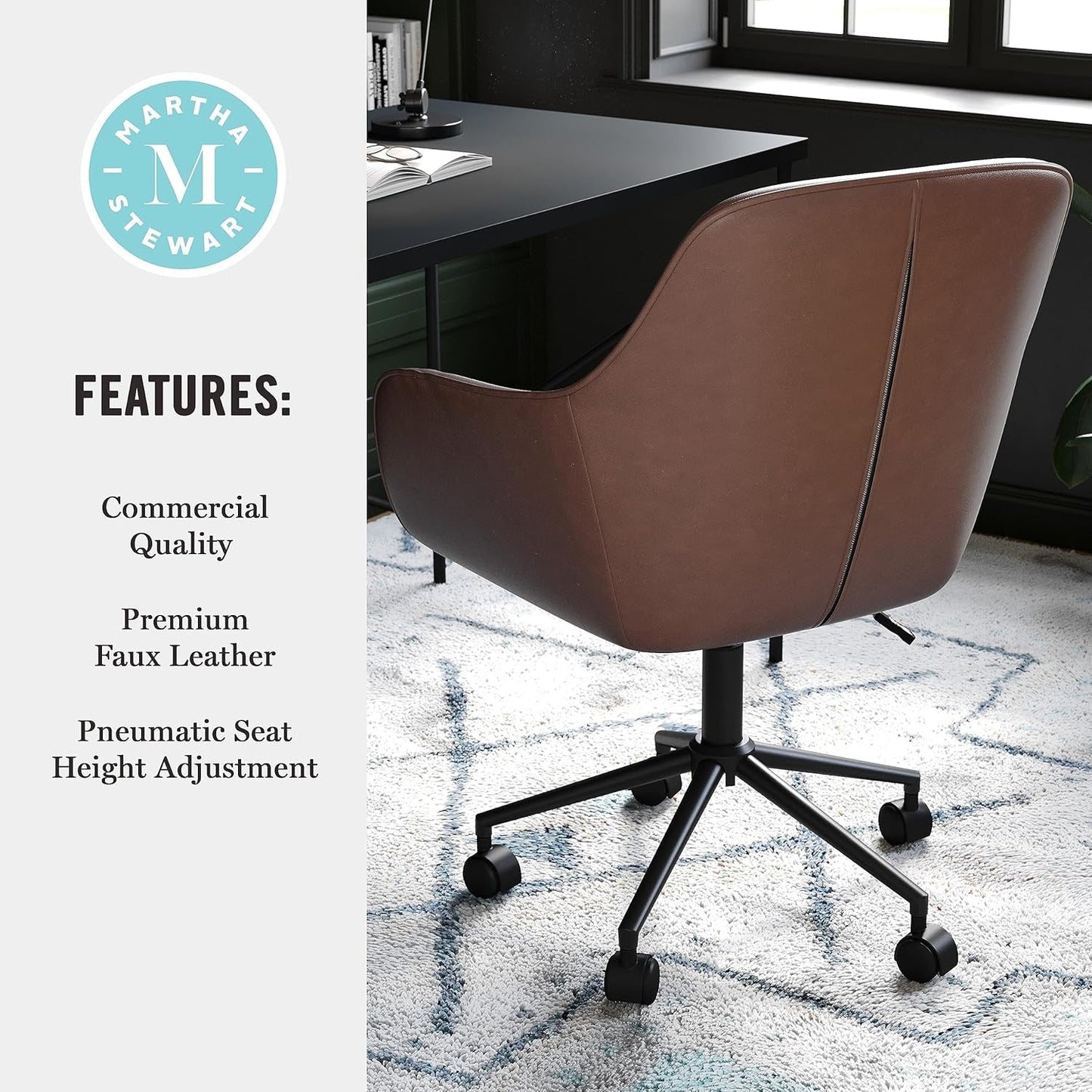 Rayna Swivel Task Chair Saddle Brown With Flared Arms