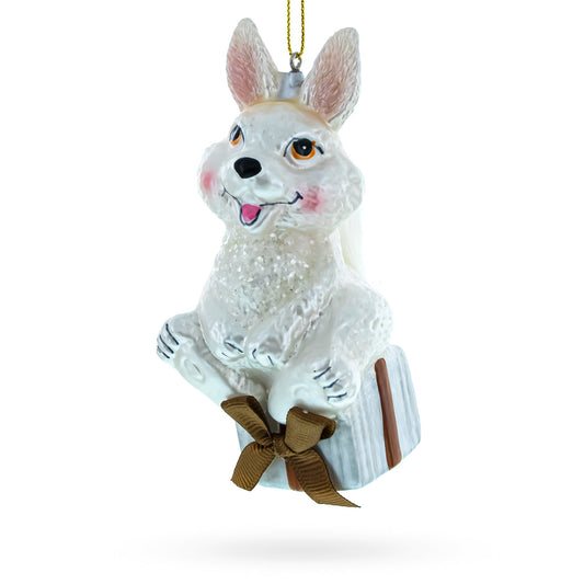Bunny Sitting on a Gift Christmas Ornament