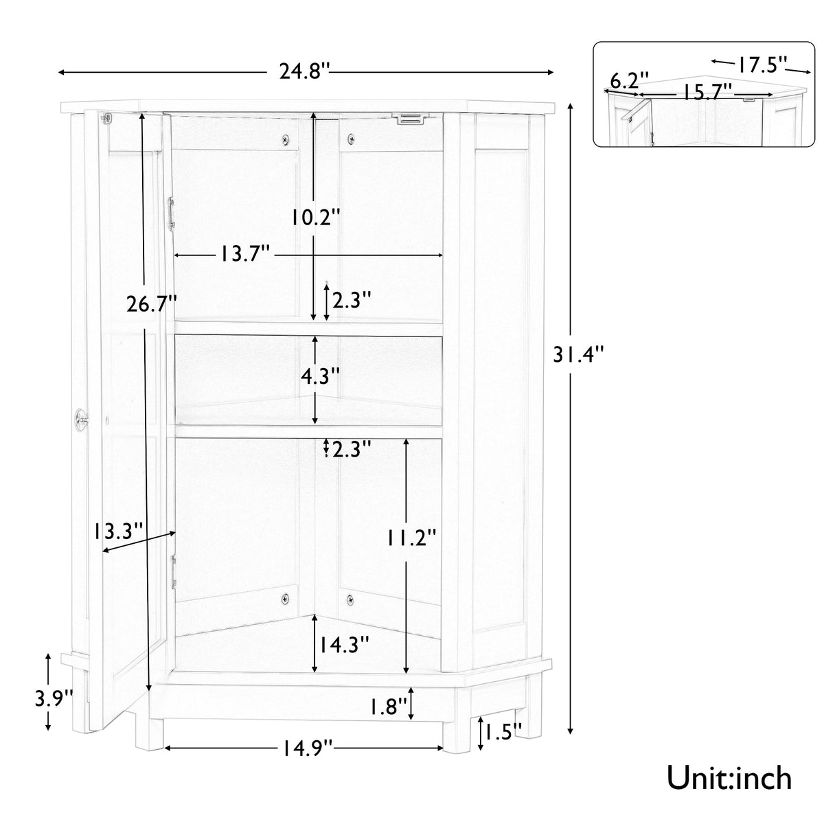 Black Triangle Corner Bathroom Cabinet with Adjustable Shelf