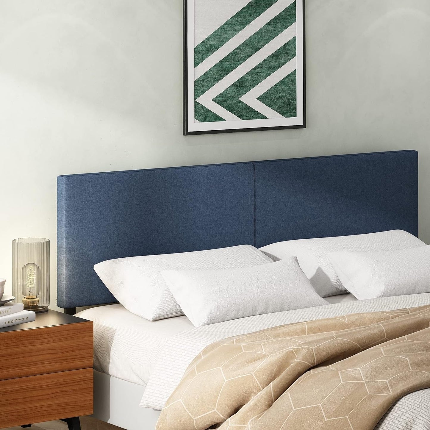 Stylish King Size Upholstered Headboard in Denim
