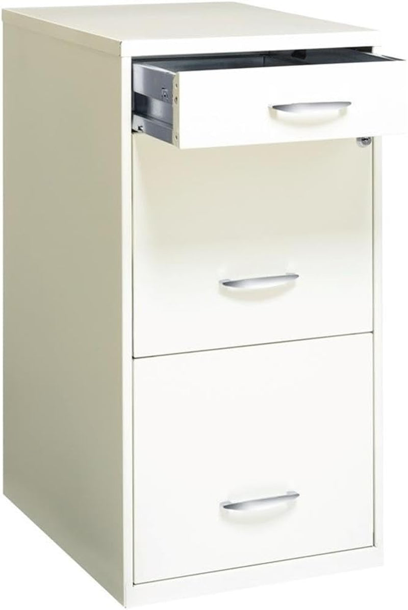 3 Drawer 27.32 Inch White Metal Filing Cabinet Lockable Preassembled For Legal And Letter Size