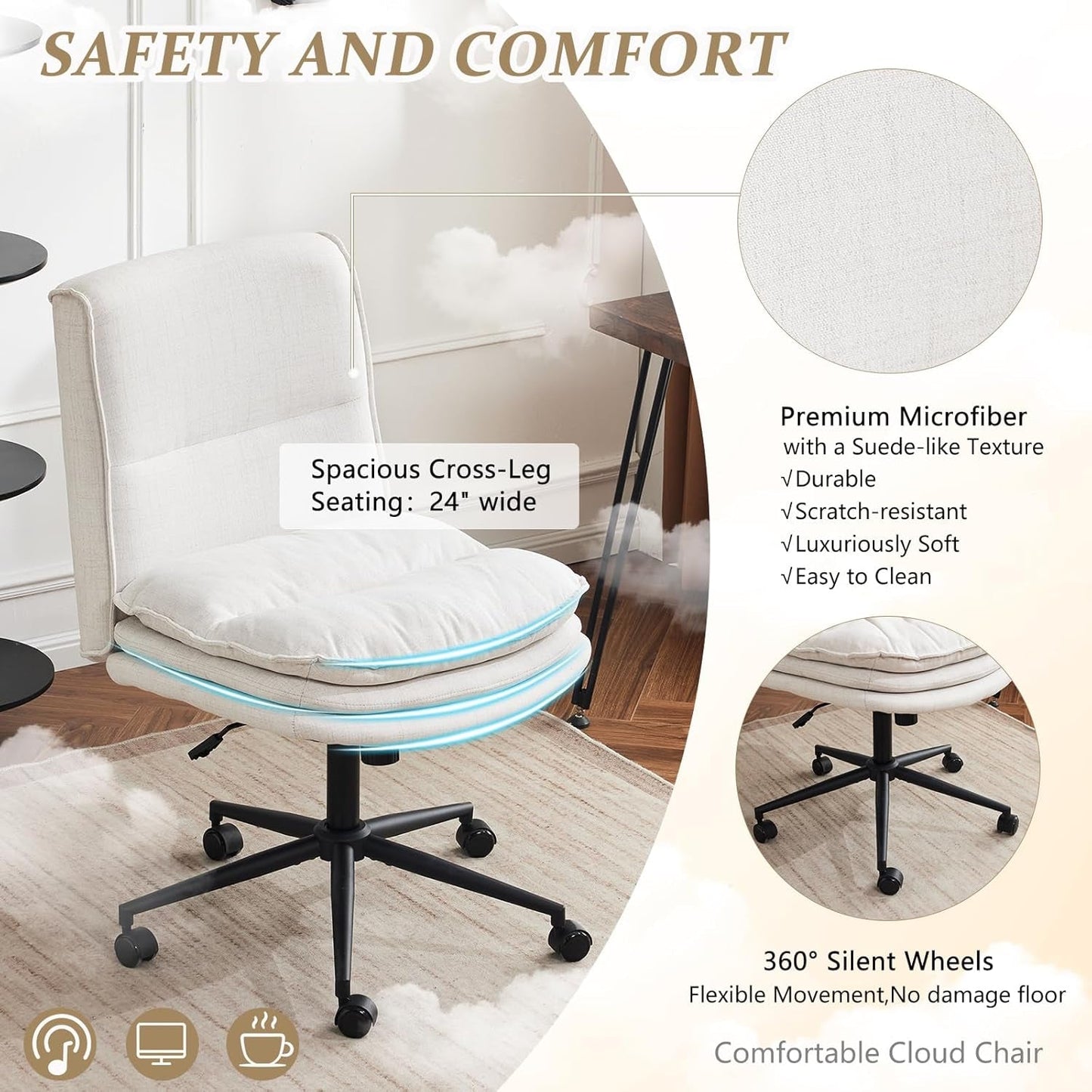 Cloud Criss Cross Office Chair Beige Fabric 18in High Back