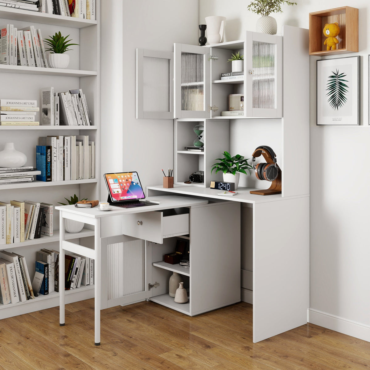 Computer Desk with Glass Door for Home Office
