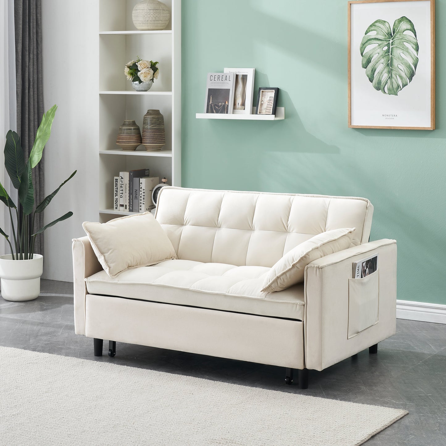 Modern Velvet Sofa Bed - 3 in 1 Convertible Loveseat
