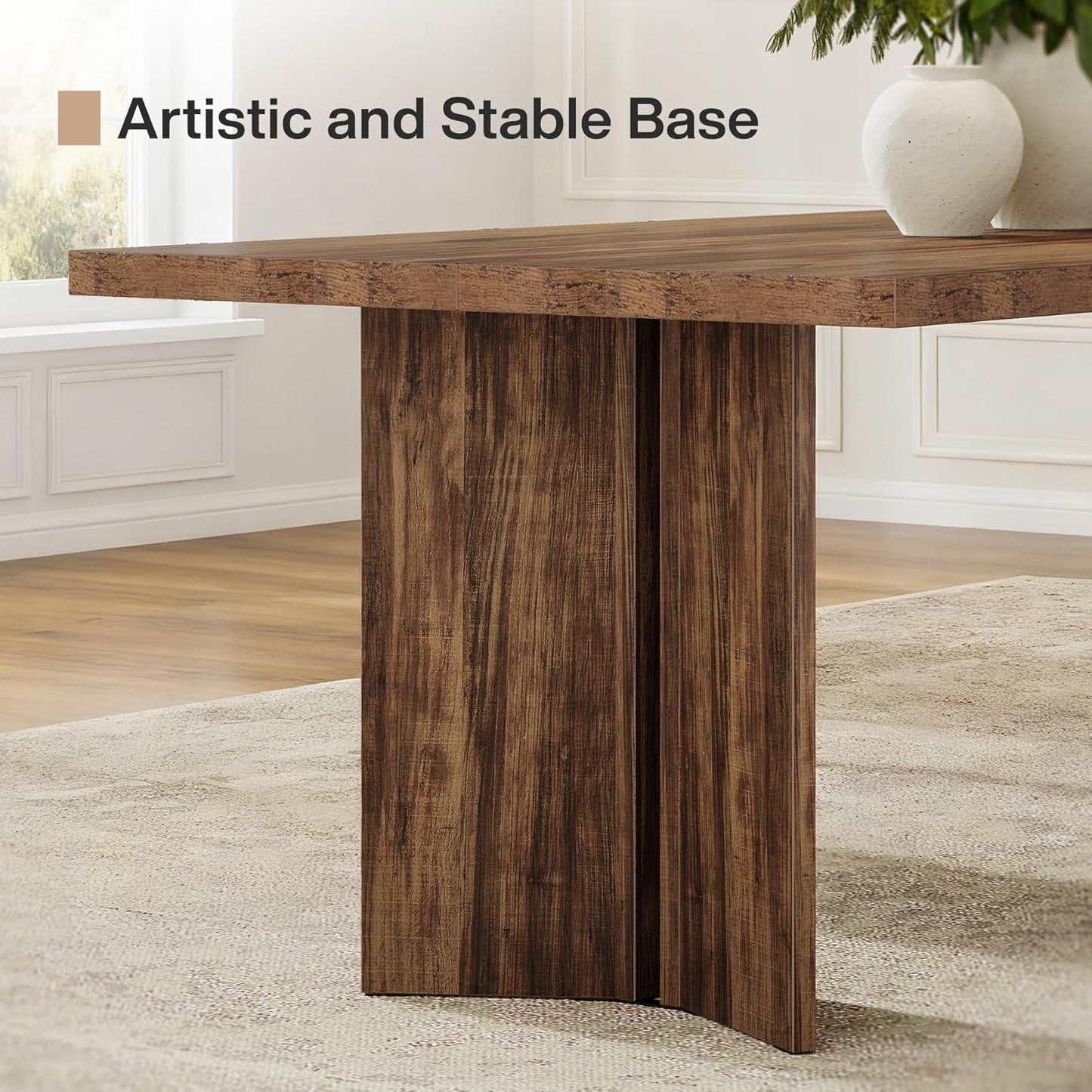 63 Inch Farmhouse Dining Table Vintage Brown Elegant