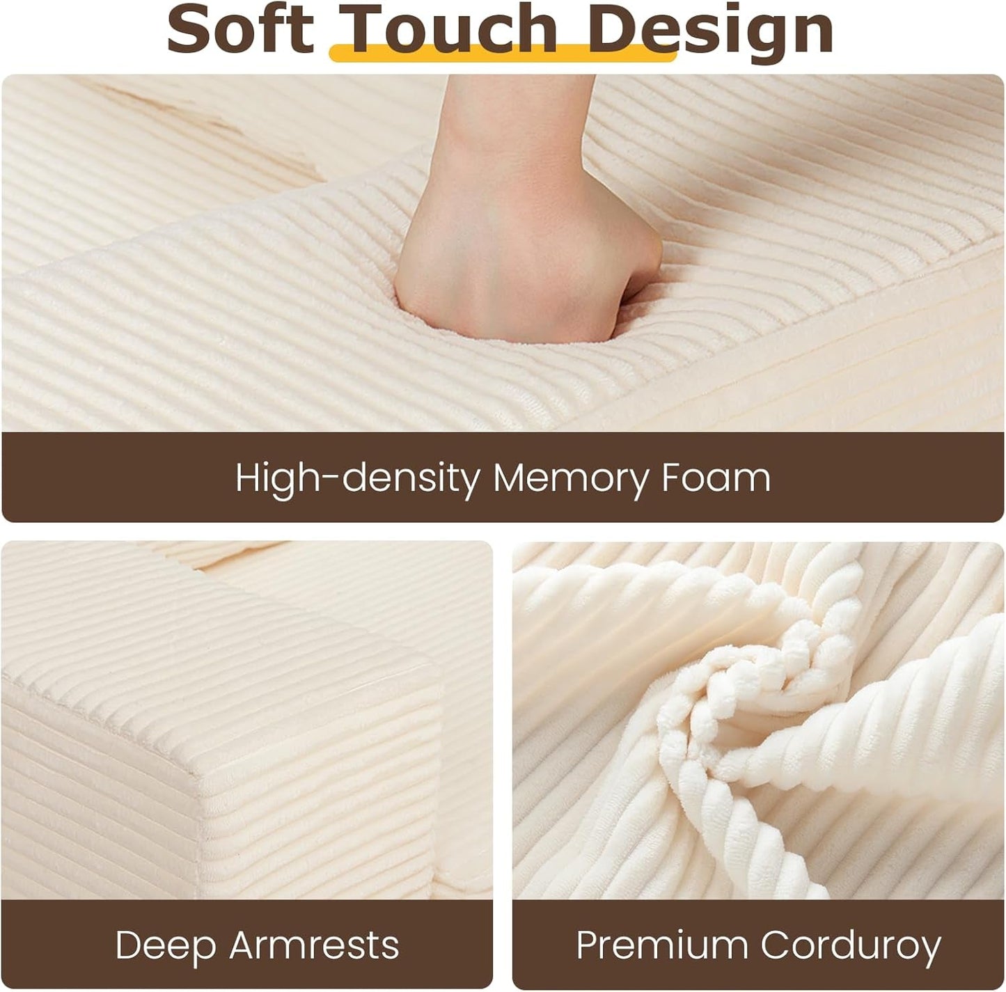 Corduroy Convertible Sofa Bed Three In One BeigeTone Sleeper