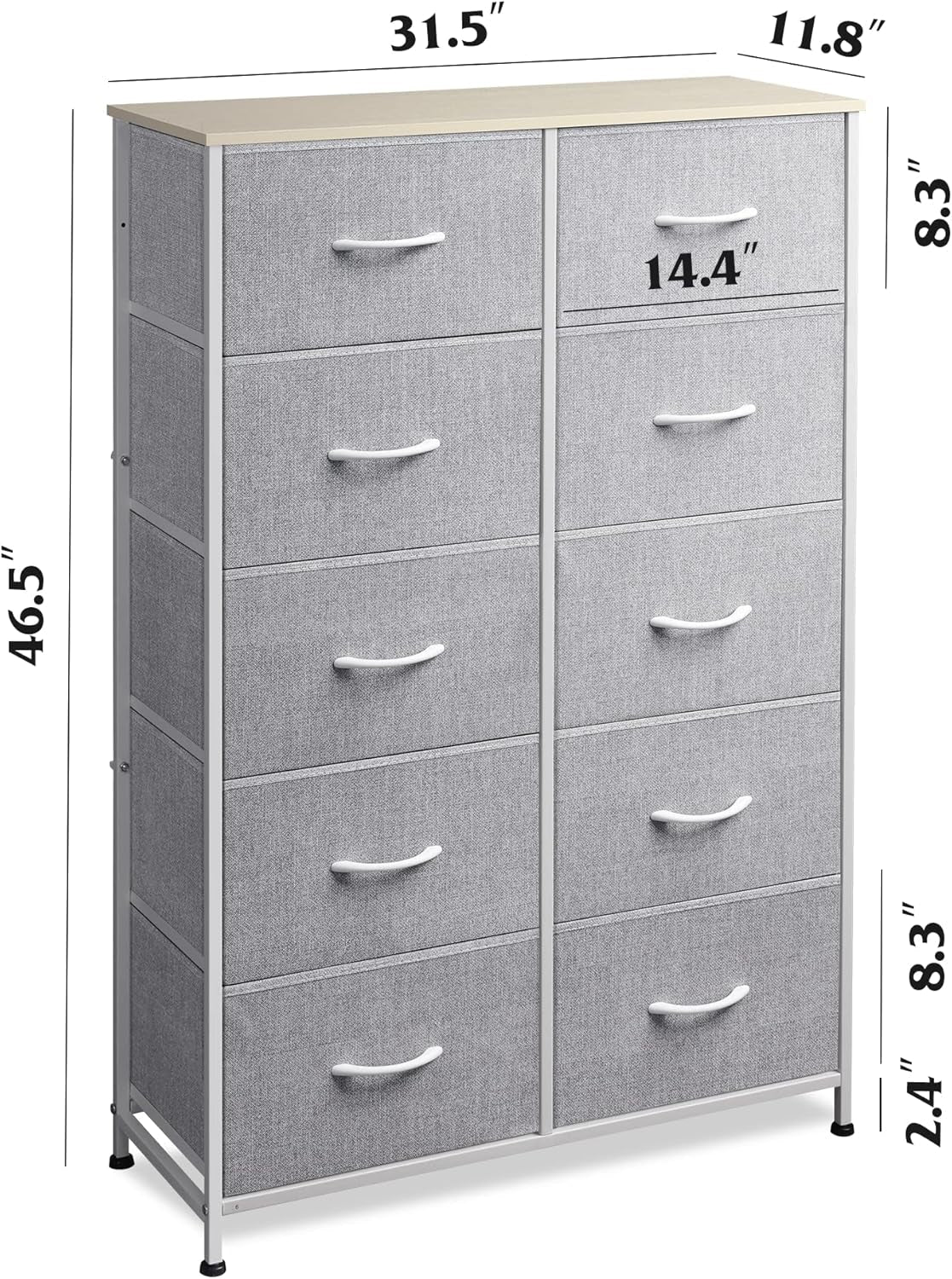 Light Grey Tall Dresser With 10 Drawers For Bedroom Storage