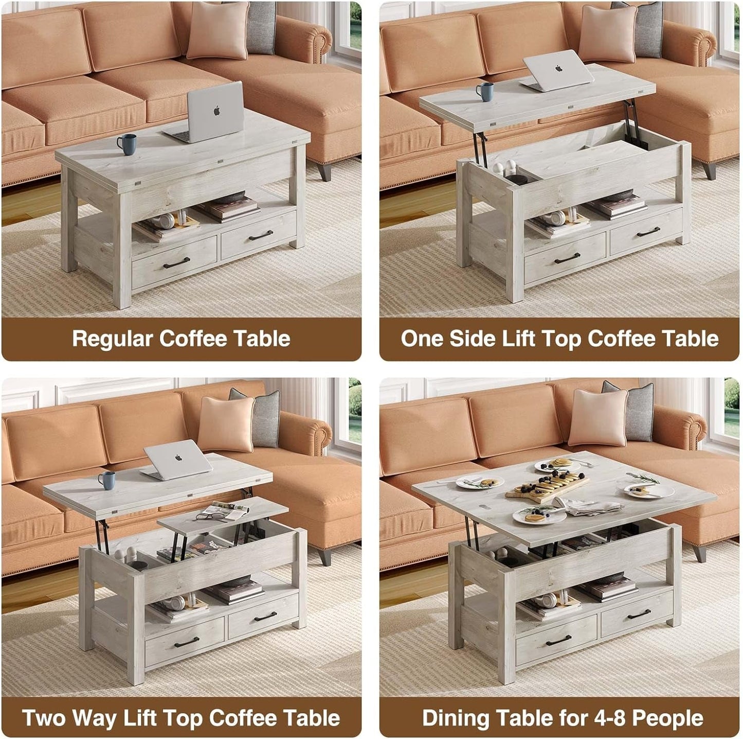 Grey Lift Top Coffee Table With Drawers Hidden Compartment