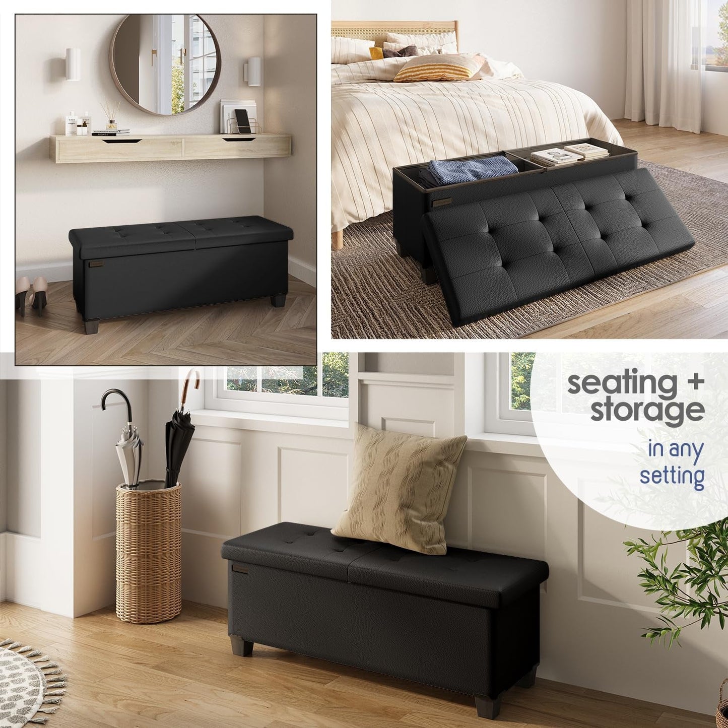 Black Forty ThreeInch Premium Multifunctional Storage Ottoman Bench