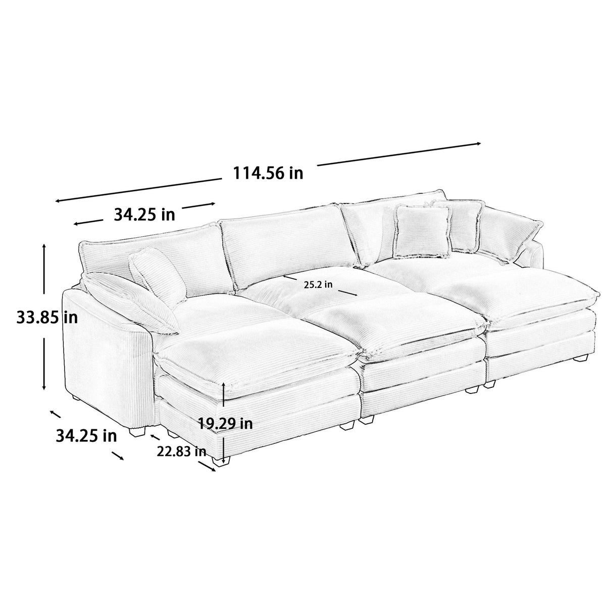 Oversized Modular Cushion Sofa with Portable Ottoman
