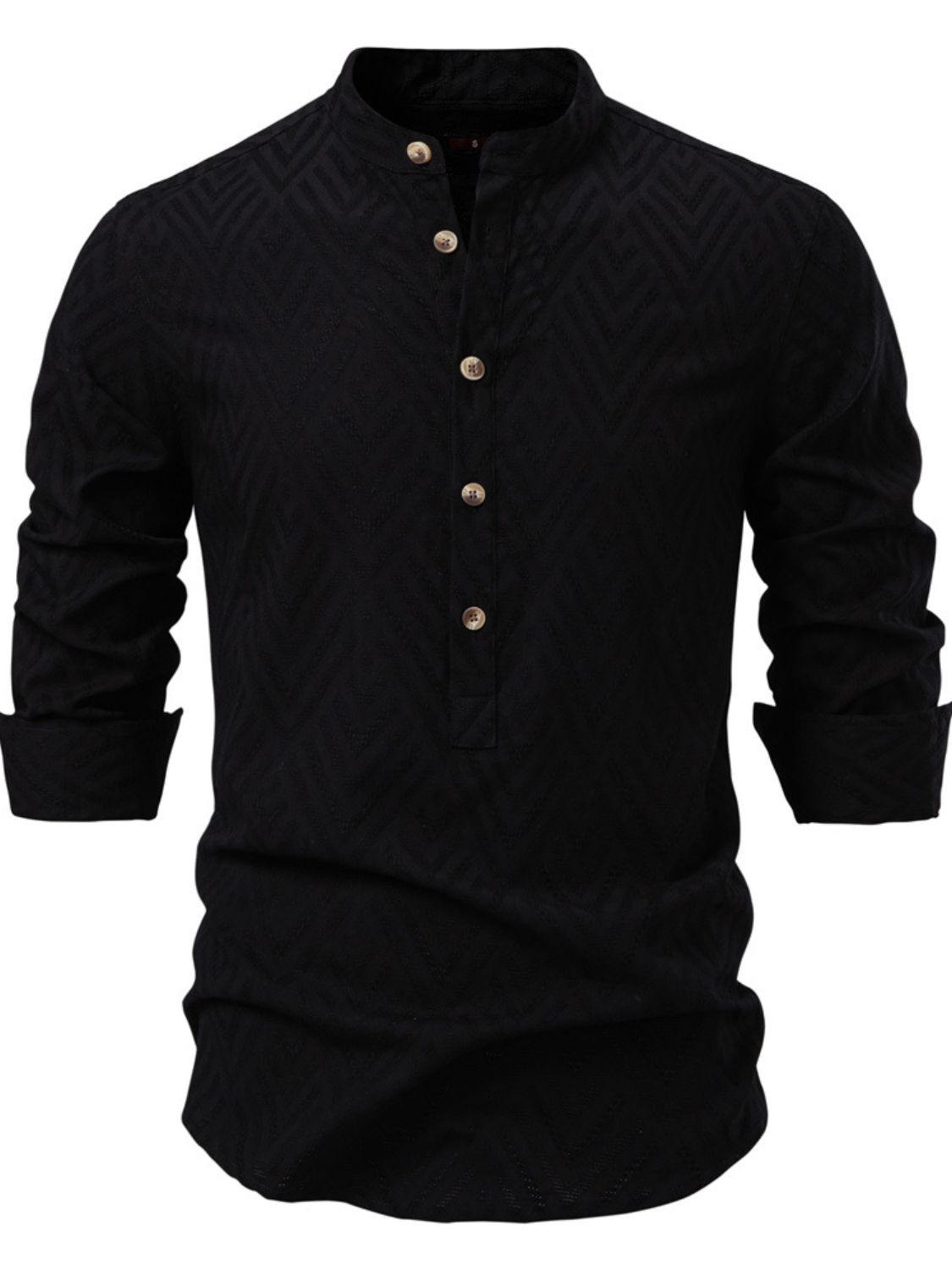 Half Button Geometric Texture Collared Neck Shirt