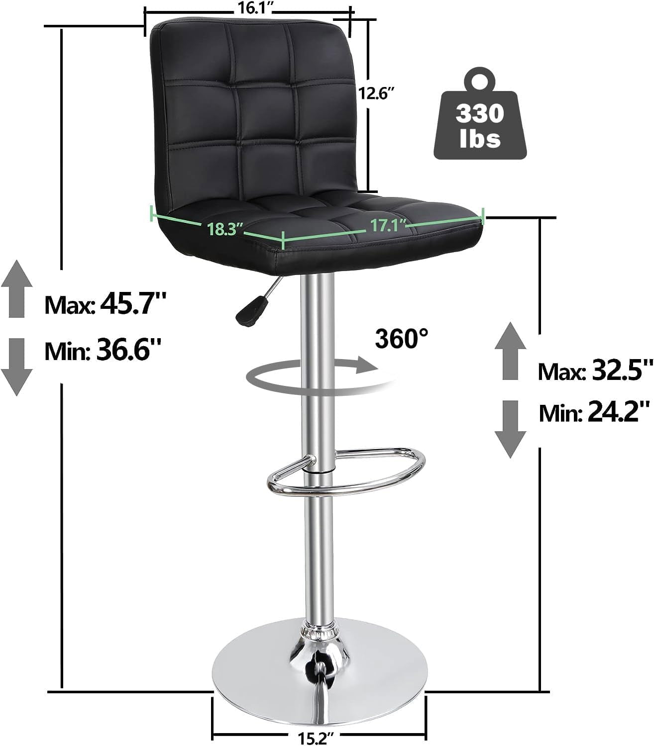 Set of 4 Adjustable Swivel PU Leather Bar Stools Modern