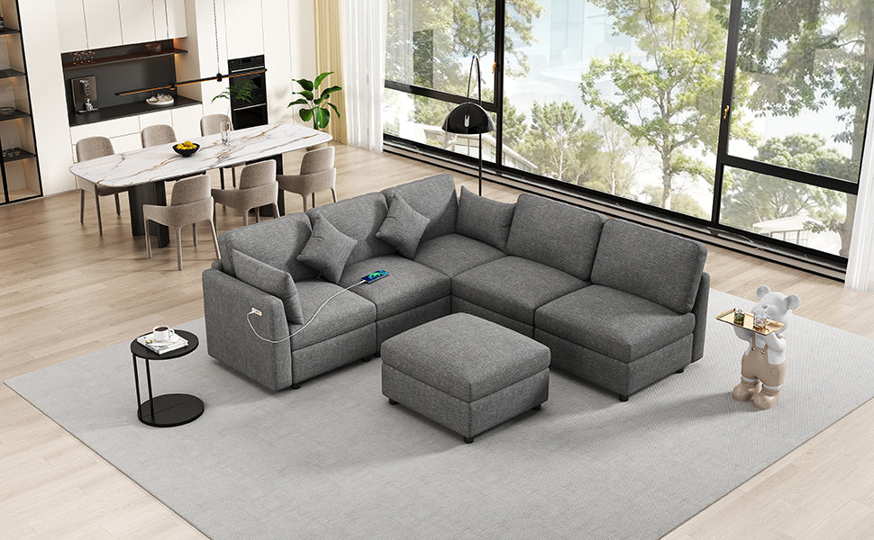 86.6" Modular Sectional Sofa with Movable Ottoman