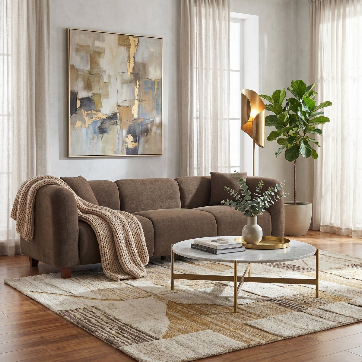 Silo 87 in. Modern Upholstered Chenille Sofa