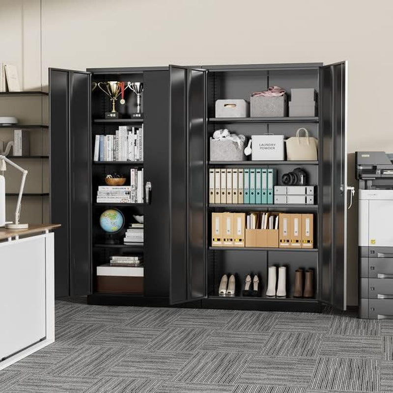 Black Locking Storage Cabinet With Shelves Heavy Duty