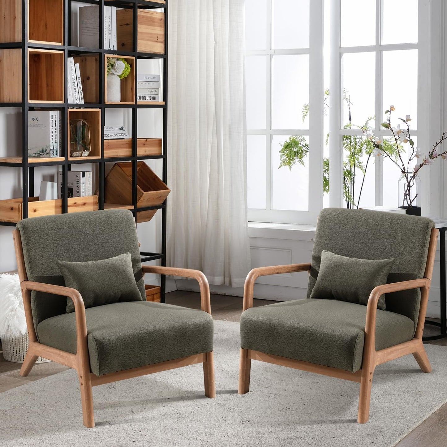 Green Upholstered Mid Century Modern Accent Armchair