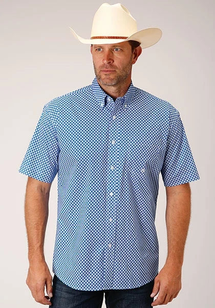 Roper 1460 Stretch Diamond Star (Blue) - Men's Short Sleeve Shirt