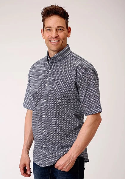 Roper 1133 Bell Foulard (Navy) - Men's Short Sleeve Shirt