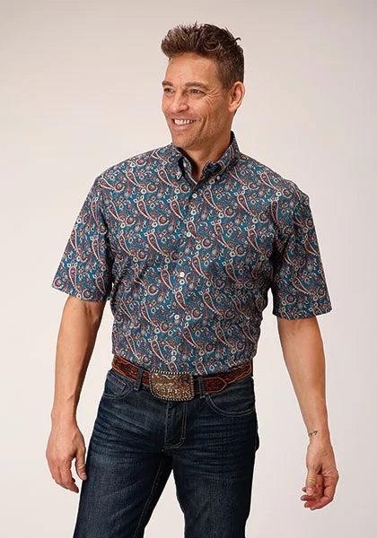 Roper 1558 Independence Foulard (Blue) - Men's Short Sleeve Shirt