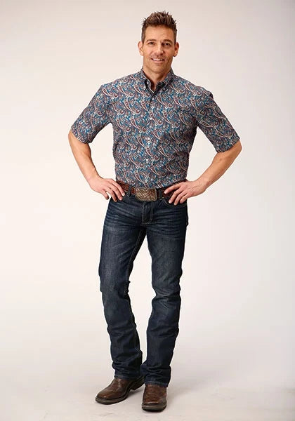 Roper 1558 Independence Foulard (Blue) - Men's Short Sleeve Shirt